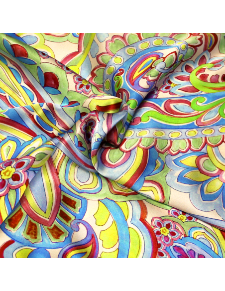 Satin 100% soie - Cachemire ton bleu & vert