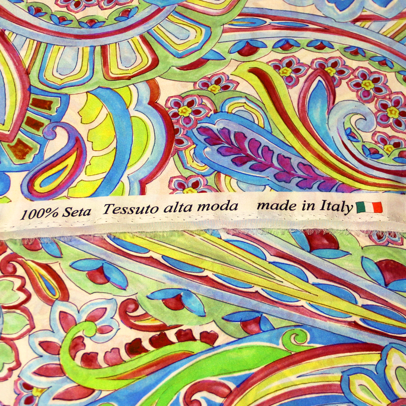 Satin 100% soie - Cachemire ton bleu & vert