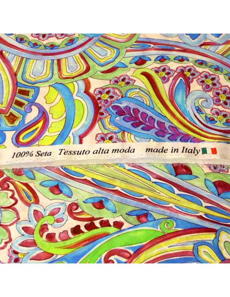 Satin 100% soie - Cachemire ton bleu & vert