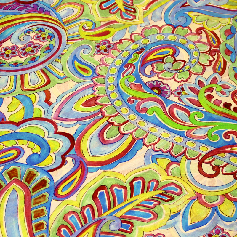 Satin 100% soie - Cachemire ton bleu & vert