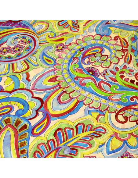 Satin 100% soie - Cachemire ton bleu & vert