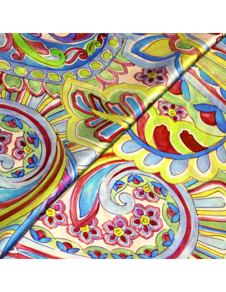 Satin 100% soie - Cachemire ton bleu & vert