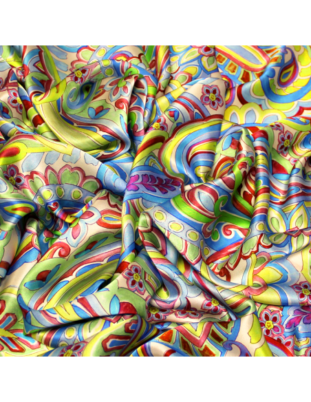 Satin 100% soie - Cachemire ton bleu & vert