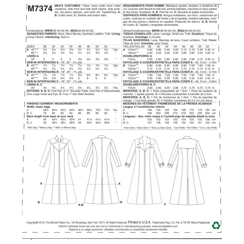 Patron McCall's 7374.MWW - Déguisement