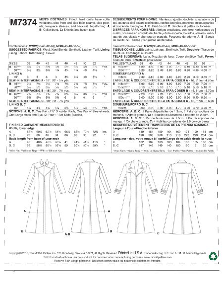 Patron McCall's 7374.MWW - Déguisement