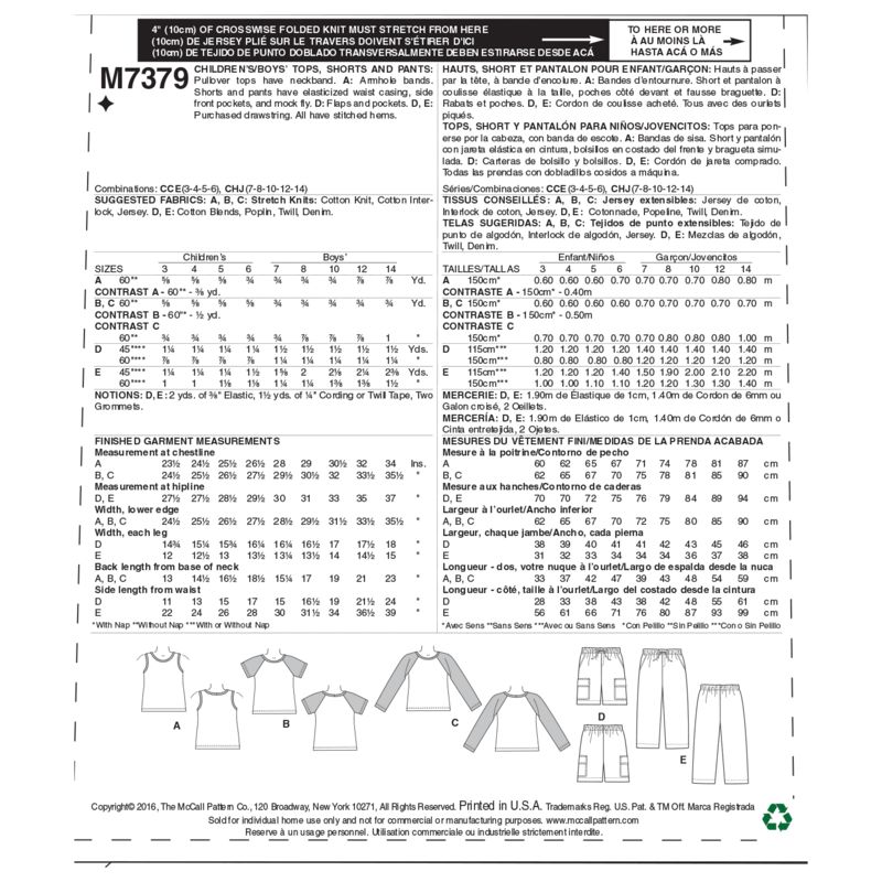 Patron McCall's 7379.CCE - Hauts, short et pantalon