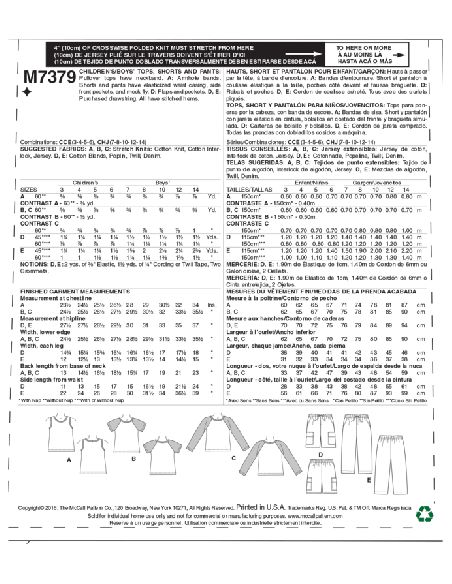 Patron McCall's 7379.CCE - Hauts, short et pantalon