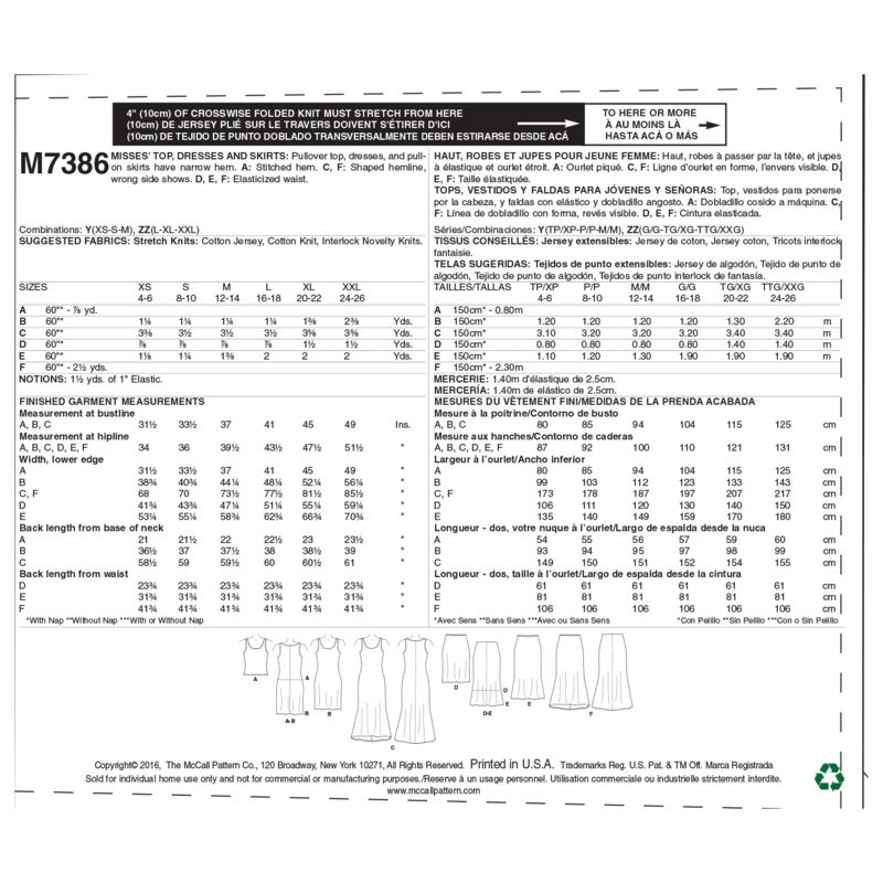 Patron McCall's 7386.Y - Hauts, robes et jupes