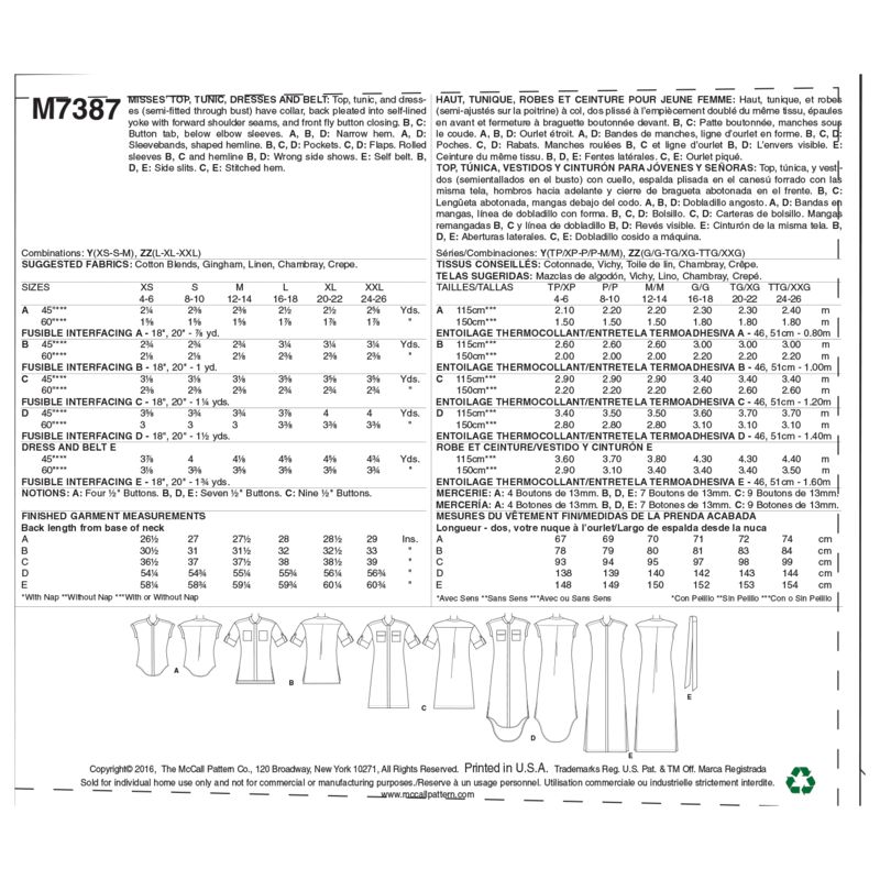 Patron McCall's 7387.Y - Haut, tunique, robes