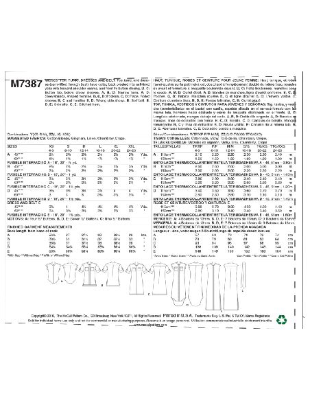 Patron McCall's 7387.Y - Haut, tunique, robes