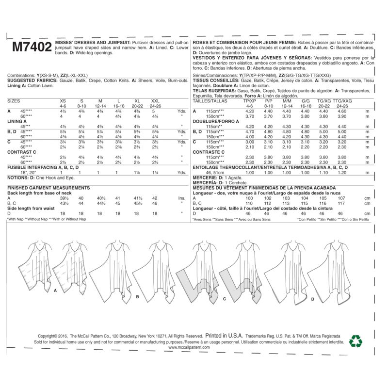 Patron McCall's 7402.Y - Robes et combinaison