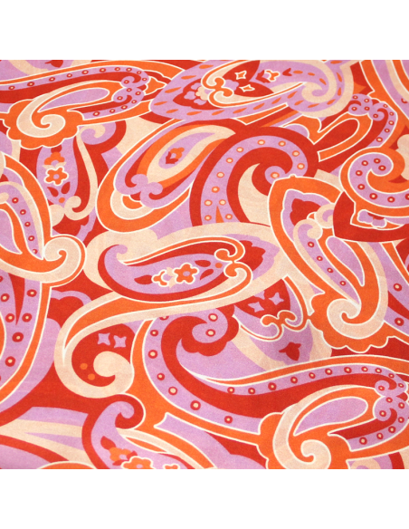 Satin 100% soie - Cachemire ton rouge fond lilas