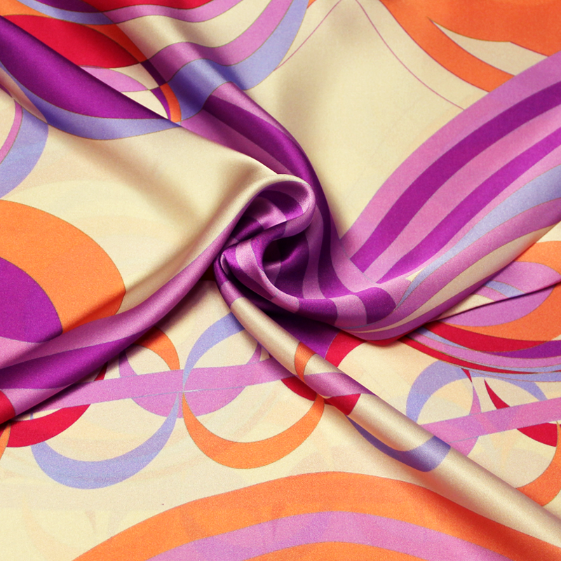 Satin 100% soie - Motif vintage ton violet & corail