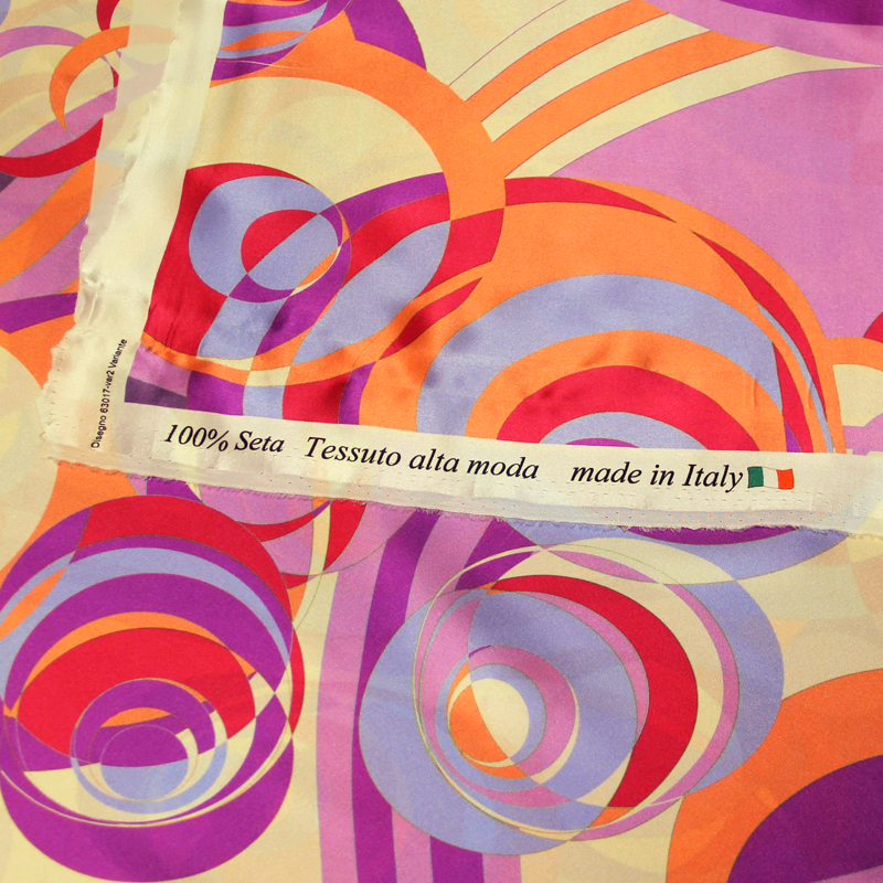 Satin 100% soie - Motif vintage ton violet & corail