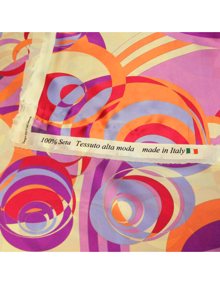 Satin 100% soie - Motif vintage ton violet & corail