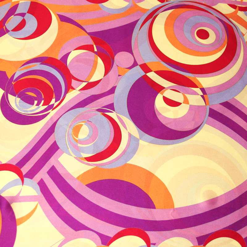 Satin 100% soie - Motif vintage ton violet & corail