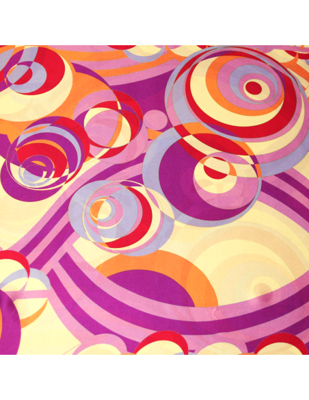 Satin 100% soie - Motif vintage ton violet & corail