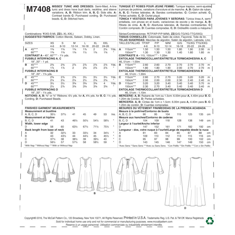 Patron McCall's 7408.Y - Tunique et robes