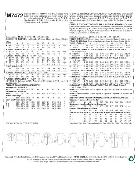 Patron McCall's 7472.A5 - Chemises, tuniques