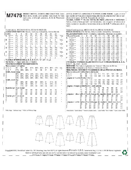 Patron McCall's 7475.A5 - Jupes, short