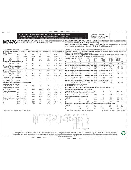 Patron McCall's 7476.Y - Gilet et cardigans