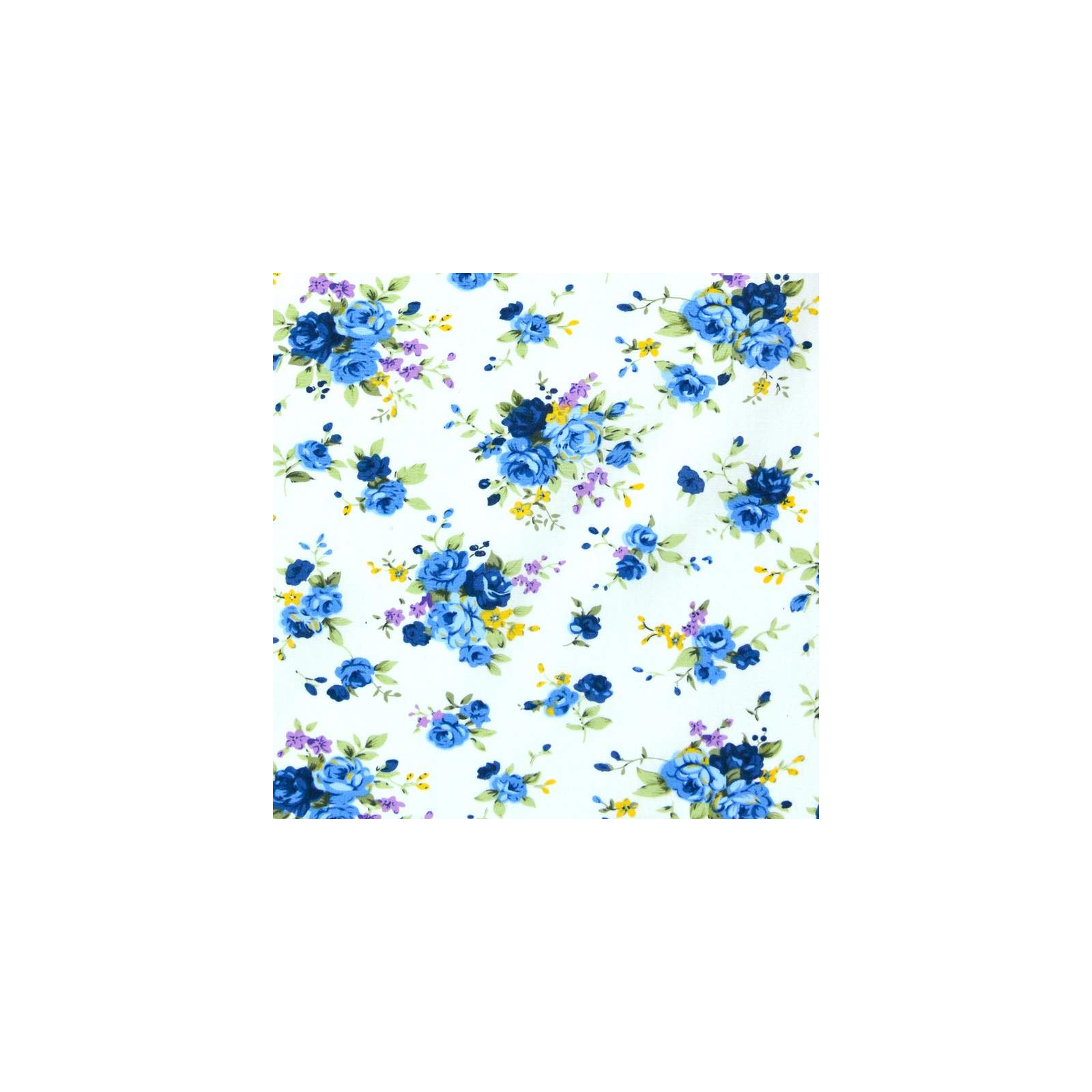Tissu Coton imprimé fleurs bleues et petites fleurs violettes
