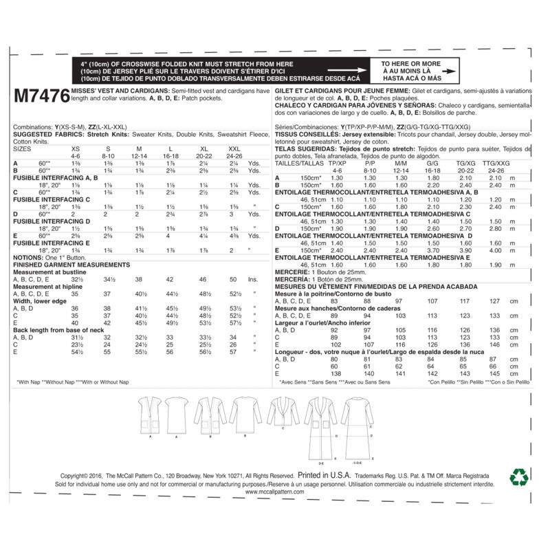 Patron McCall's 7476.Y - Gilet et cardigans