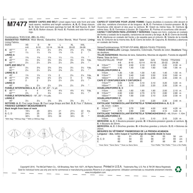 Patron McCall's 7477.Y - Capes