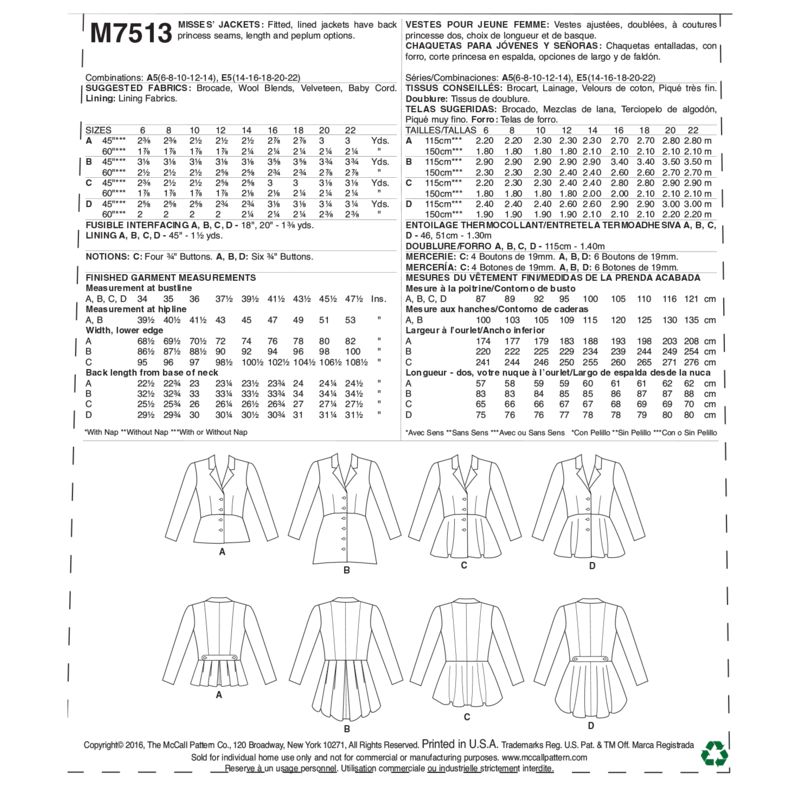 Patron McCall's 7513.A5 - Vestes