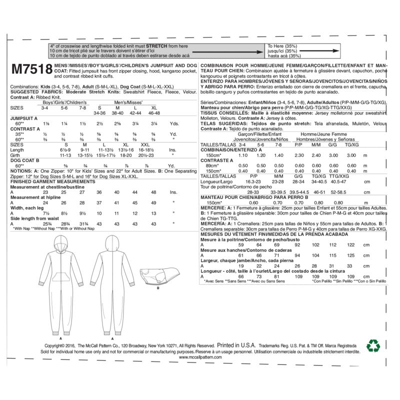 Patron McCall's 7518.KID - Combinaison