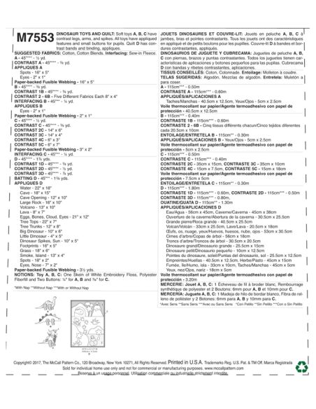Patron McCall's 7553.OSZ - Jouets dinosaures et couvre-lit