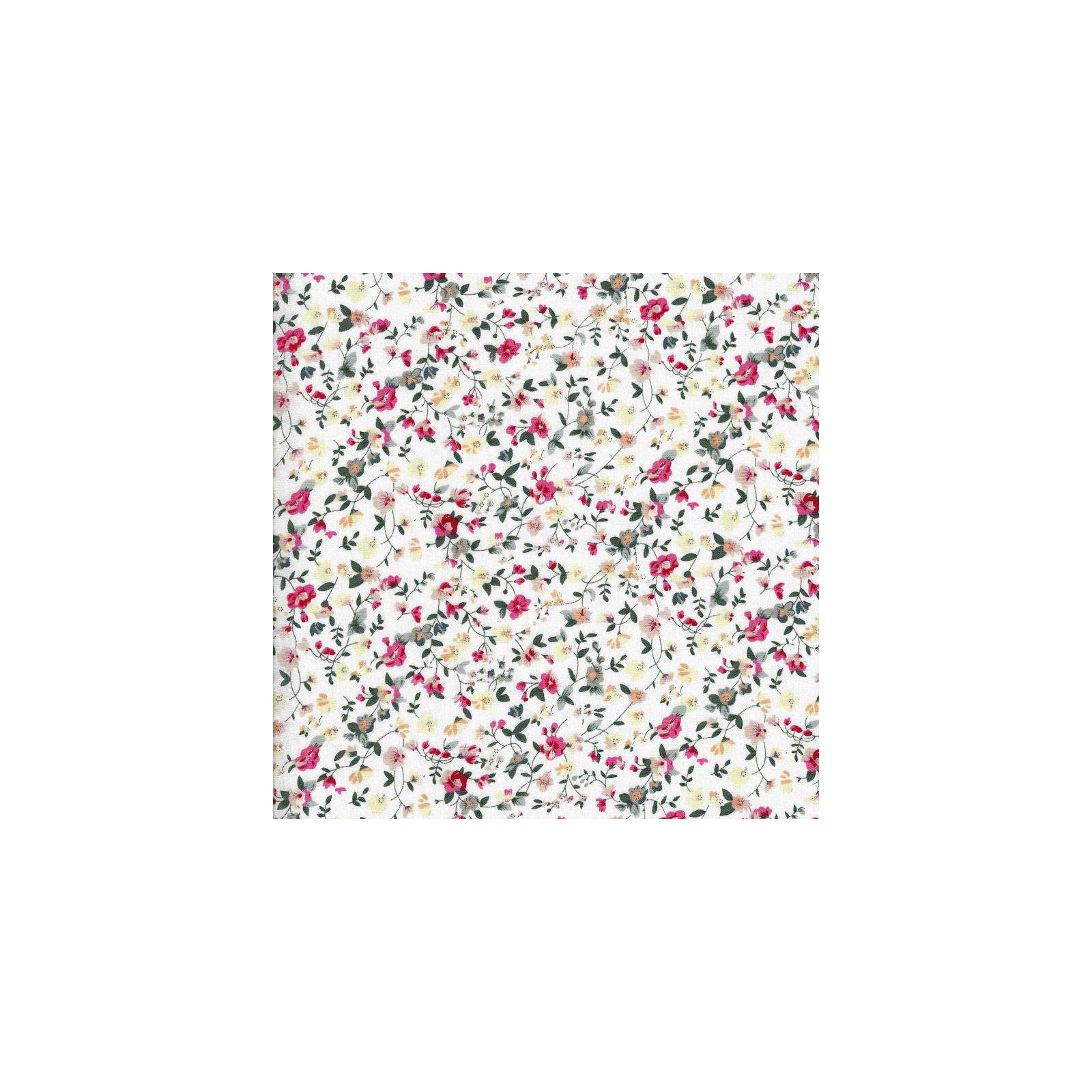 Tissu Coton imprimé fleurs rose et vert sur fond blanc cassé 