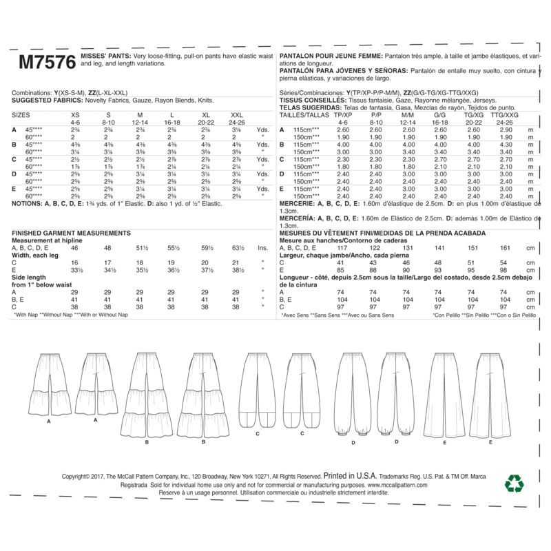 Patron McCall's 7576.Y - Pantalon