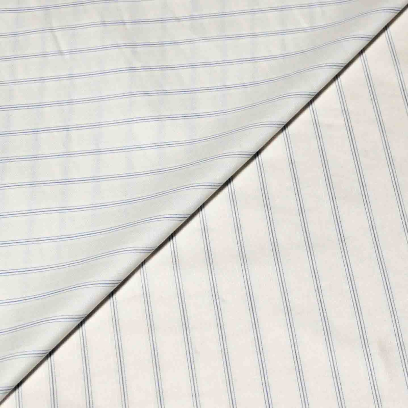 Tissu chemise 100% coton peigné - Rayure fine bleue