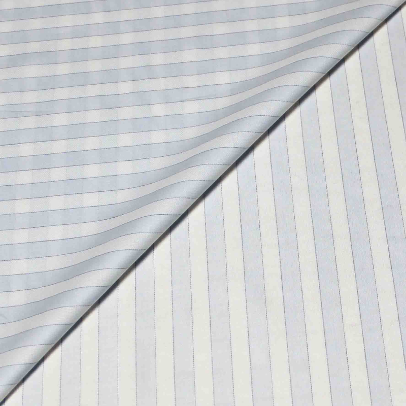 Tissu chemise 100% coton peigné - Grosse rayure bleu & blanc