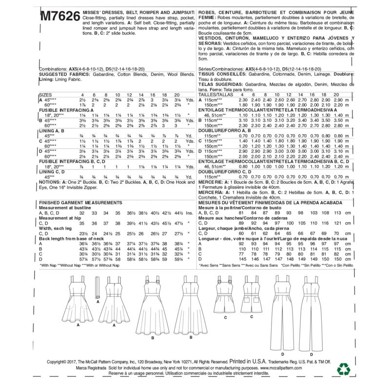 Patron McCall's 7626.AX5 - Robes, barboteuse et combinaison