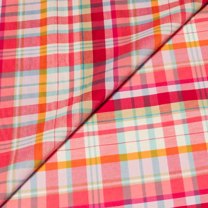 Tissu chemise madras 100% coton peigné - Camaïeu rose