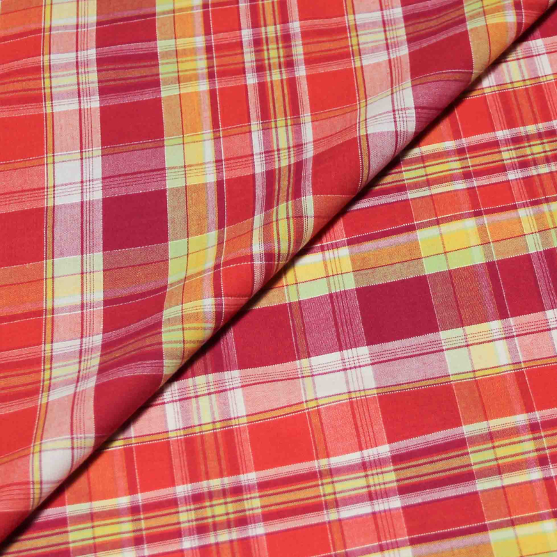 Tissu chemise madras de coton - Camaïeu rouge