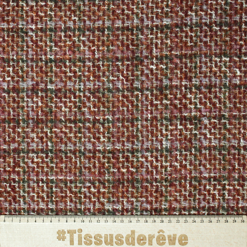 Tweed laine & alpaga - Lie de vin verdoyant