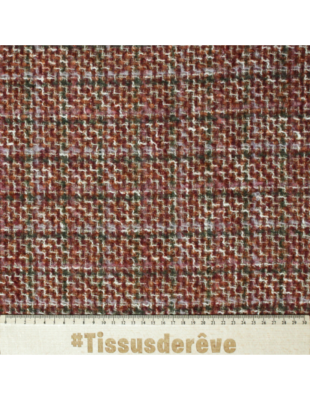 Tweed laine & alpaga - Lie de vin verdoyant