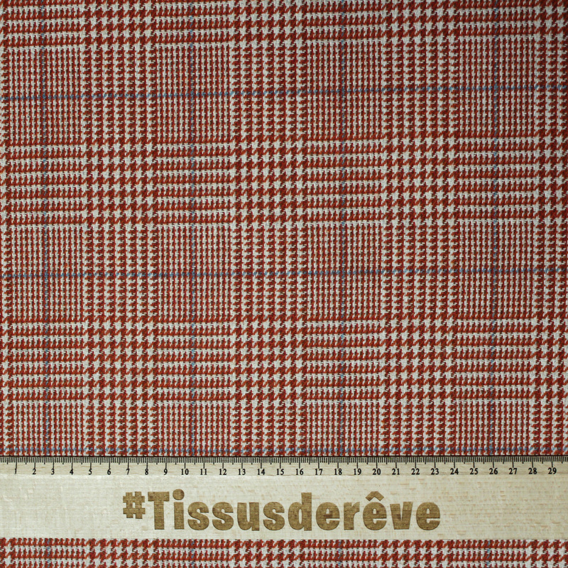 Tweed - Prince de Galles orange & rouge ligne bleu