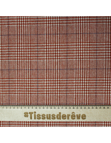 Tweed - Prince de Galles orange & rouge ligne bleu