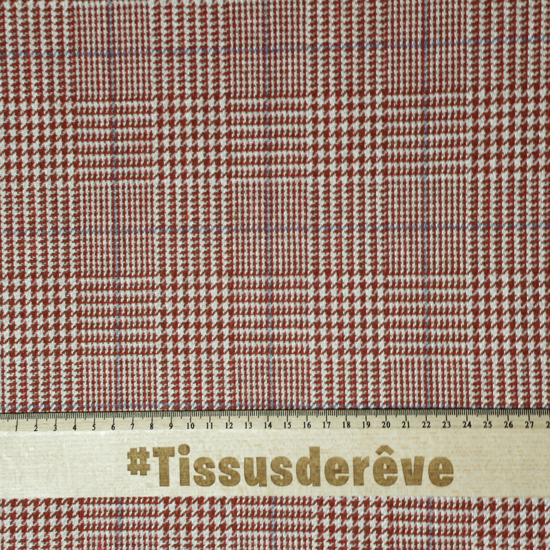 Tweed - Prince de Galles brique & rouge ligne bleu