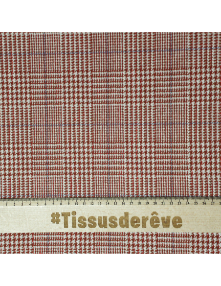 Tweed - Prince de Galles brique & rouge ligne bleu