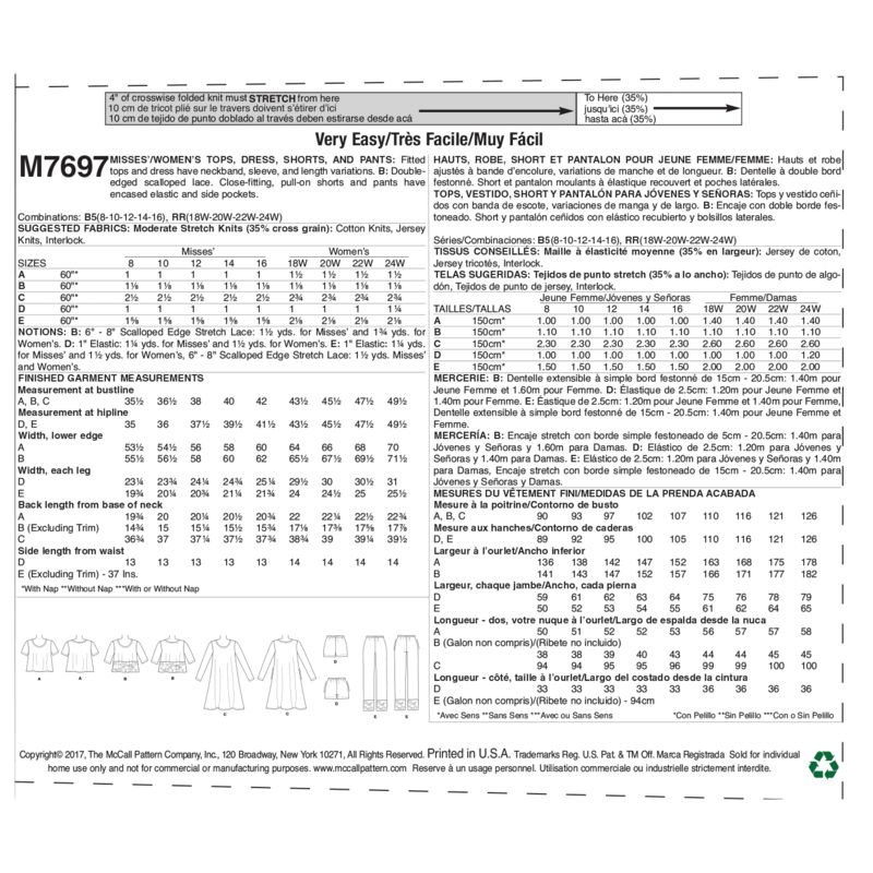 Patron McCall's 7697.B5 - Hauts, robe, short et pantalon