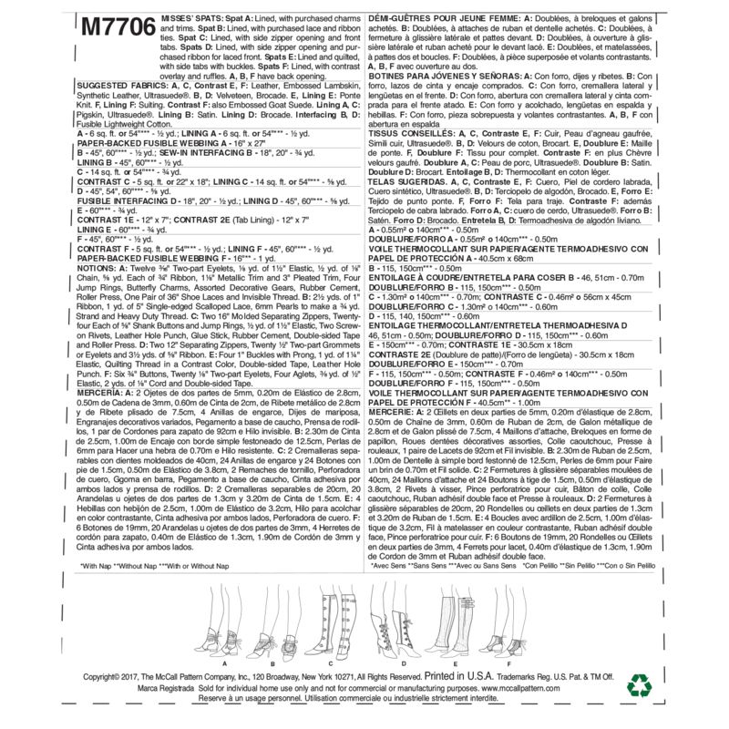 Patron McCall's 7706.OS - Mi-guêtres