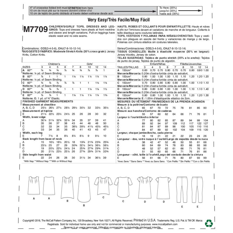 Patron McCall's 7709.CCE - Hauts, robes et collants