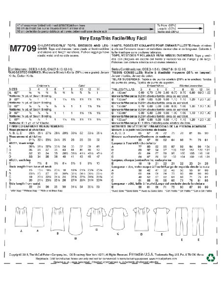 Patron McCall's 7709.CCE - Hauts, robes et collants