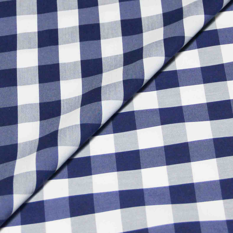 Tissu chemise 100% coton peigné - Carreaux bleu marine