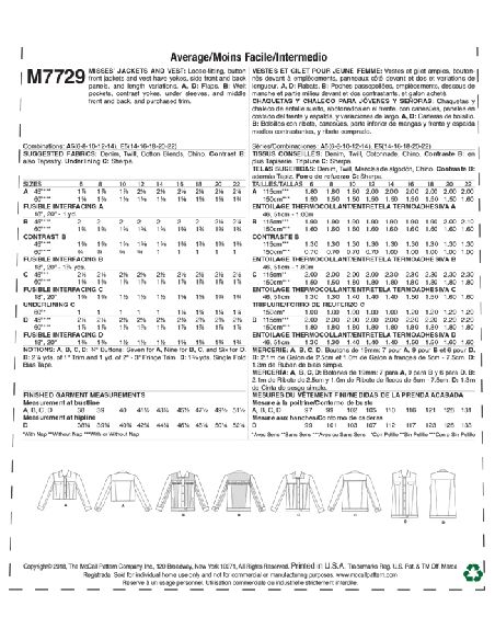Patron McCall's 7729.A5 - Vestes et gilet